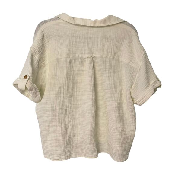 Sezane Laurine Womens Gauzy Cotton Boxy Button Shirt Short Sleeves Size 36 - Picture 4 of 7